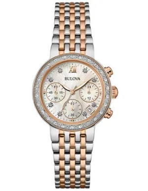 Bulova Ladies 34 Diamond Maiden Lane Chronograph - Stainless & Rose Tone