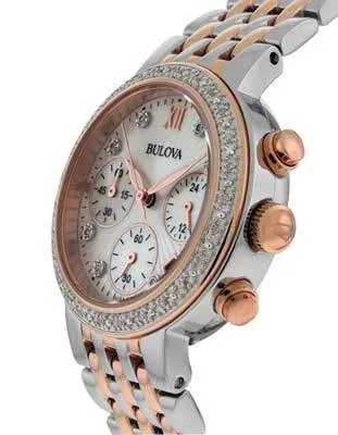 Bulova Ladies 34 Diamond Maiden Lane Chronograph - Stainless & Rose Tone