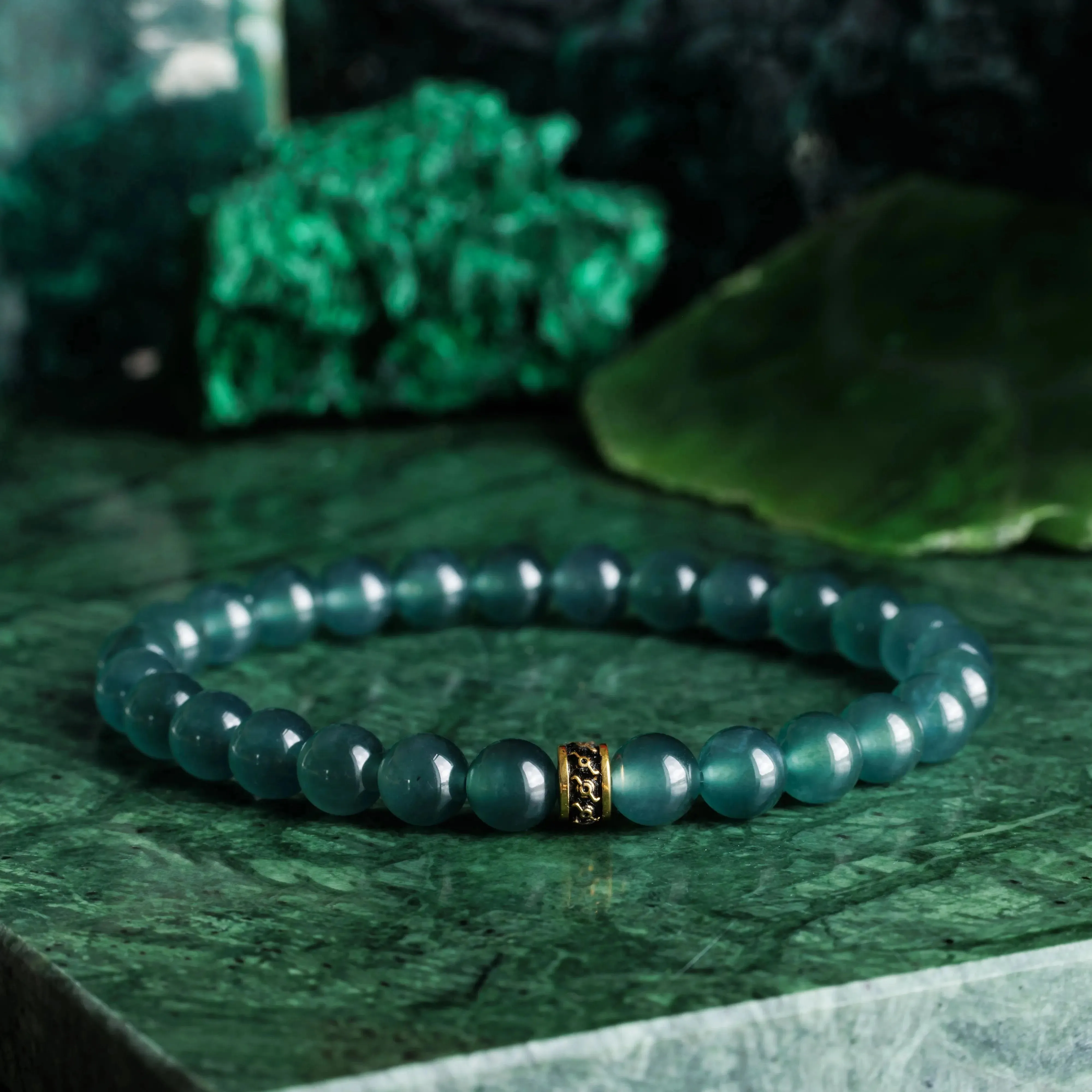 Burmese Green Jade Gold Bracelet XIV (7.5mm)