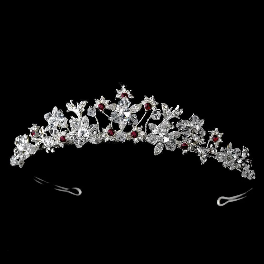 Captivating Silver, & Red Crystal Tiara Headpiece