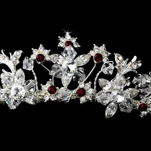 Captivating Silver, & Red Crystal Tiara Headpiece