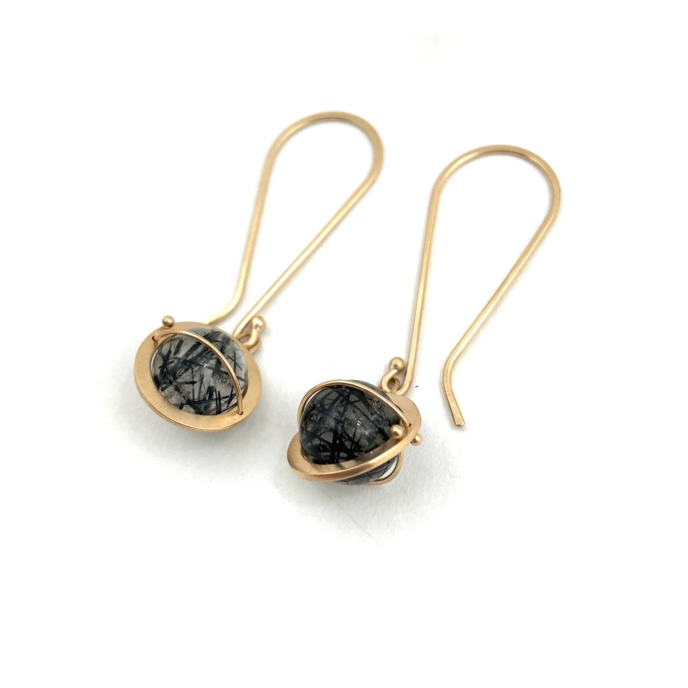 Captured Tourmalated Quartz Orb Earrings