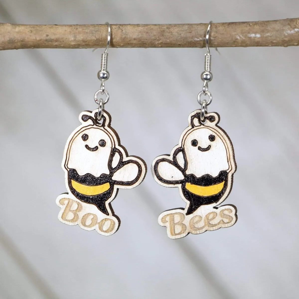 Cate's Concepts, LLC Women's Boo Bees Wooden Dangle Earrings