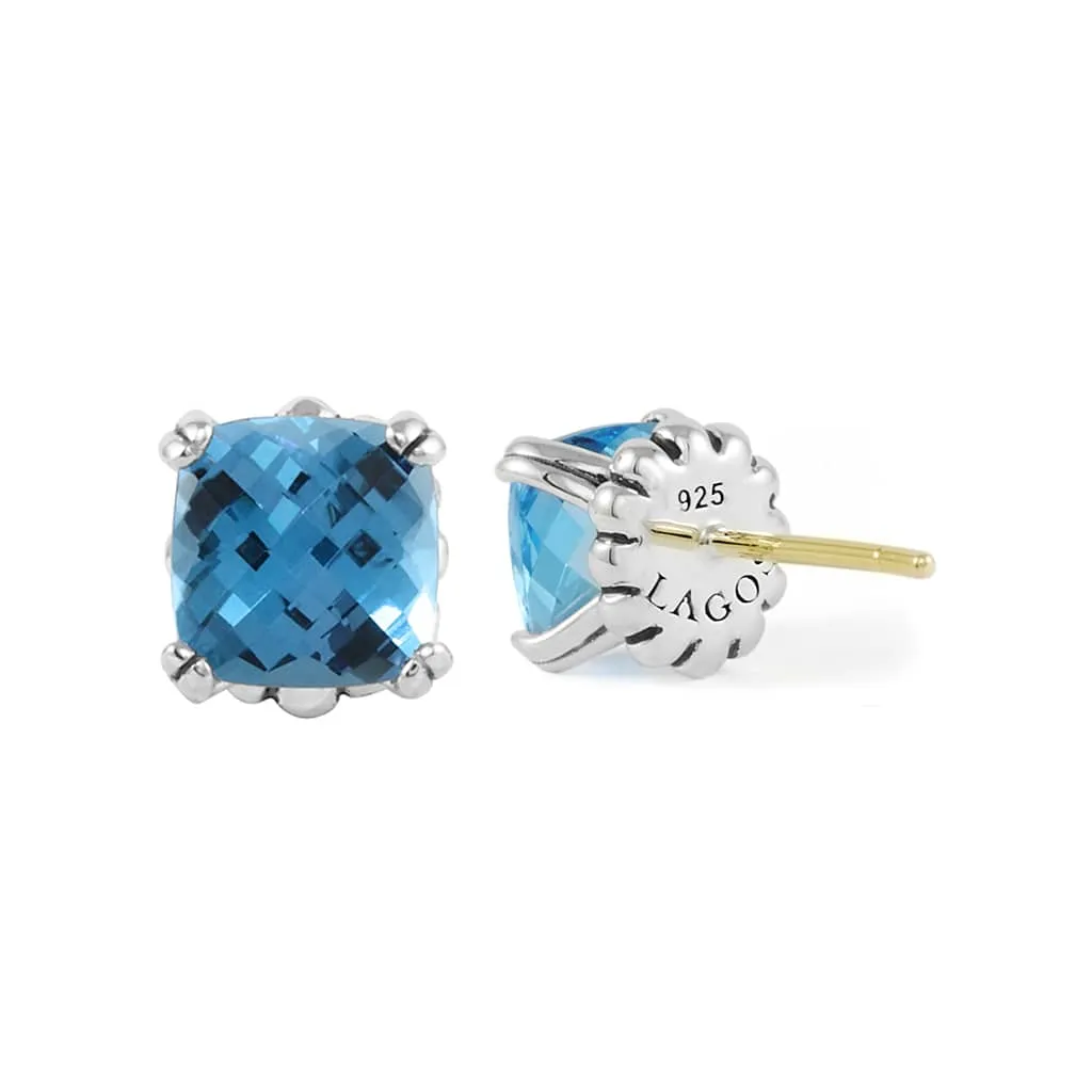 Caviar Color Swiss Blue Topaz Stud Earrings