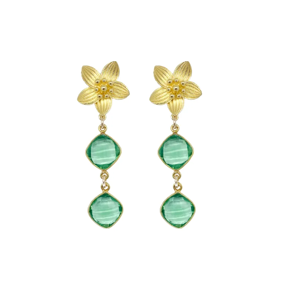 Cecile Green Quartz Double Earrings