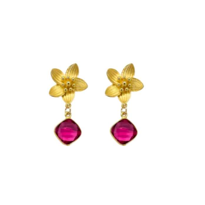 Cecile Pink Quartz Single Drop Earrings