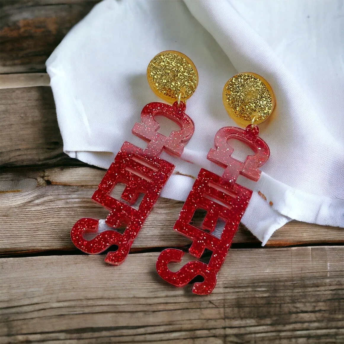 Chiefs Earrings - SuperBowl Earrings, Super Bowl Earrings, Dangle Earrings, Taylor’s Boyfriend, Football Earrings, Super Bowl LVIII, Chiefs