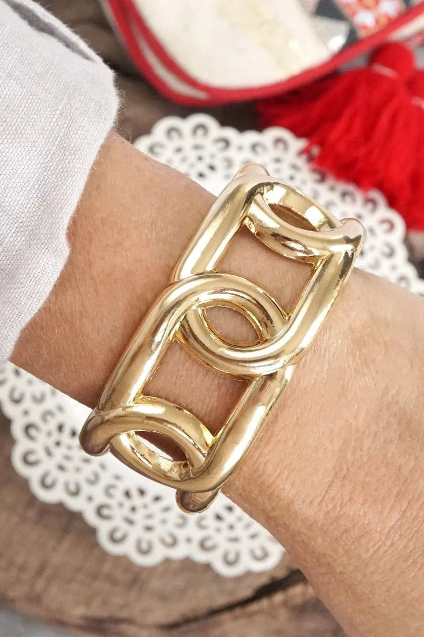 Chunky Chain Statement Bangle Bracelet in Gold Tone with Hinge