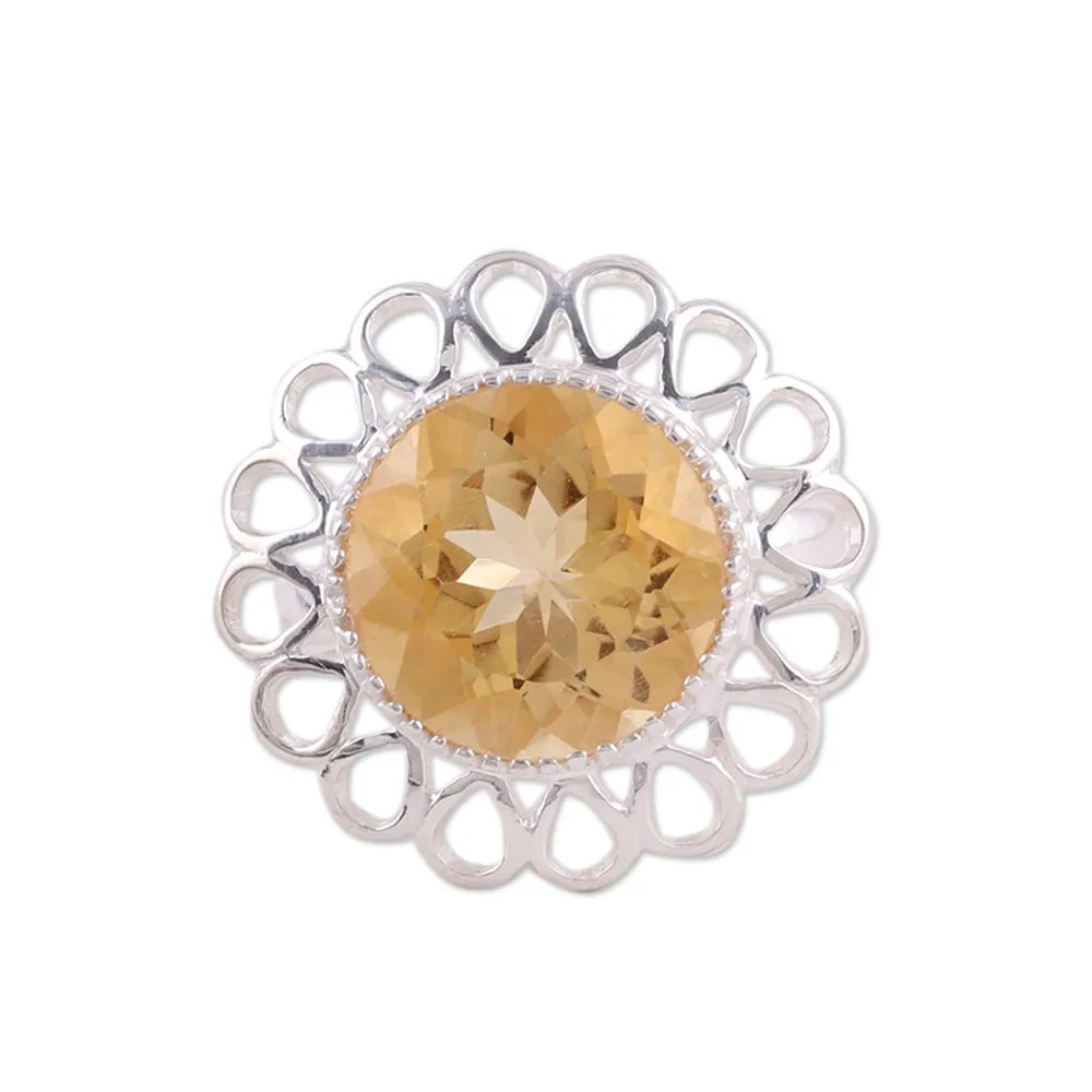 Citrine and Sterling Silver Floral Cocktail Ring from India - Golden Floret | NOVICA