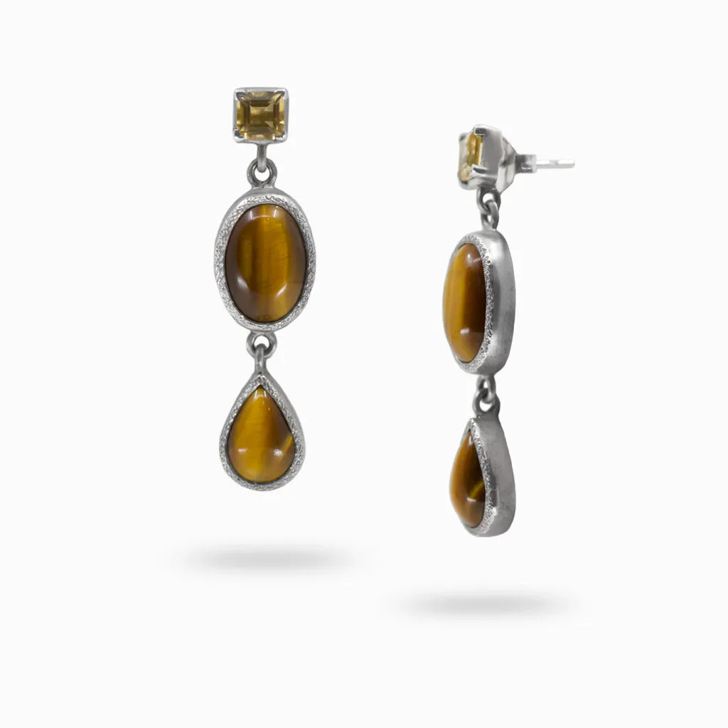 Citrine and Tiger Eye Earrings