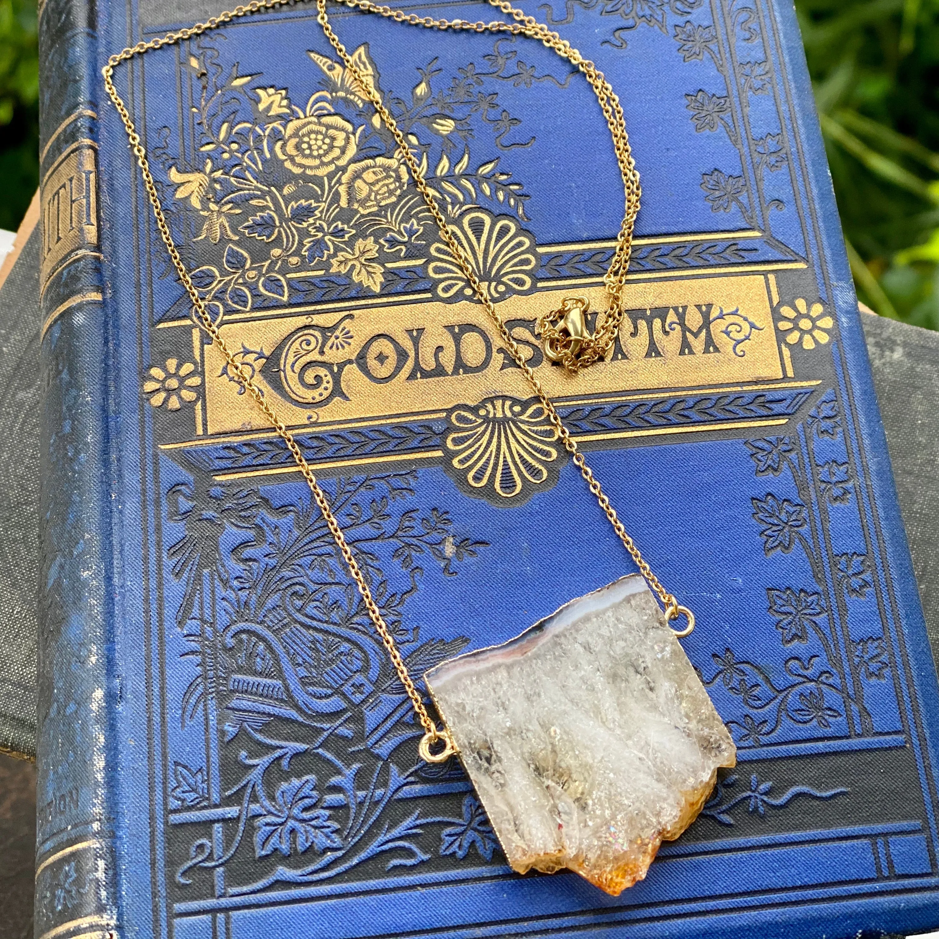 Citrine Quartz Slice Pendant Necklace in Gold