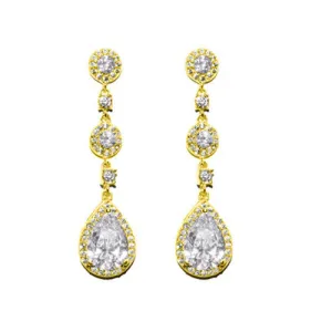 Classic 3 level CZ Dangle Brass Earrings