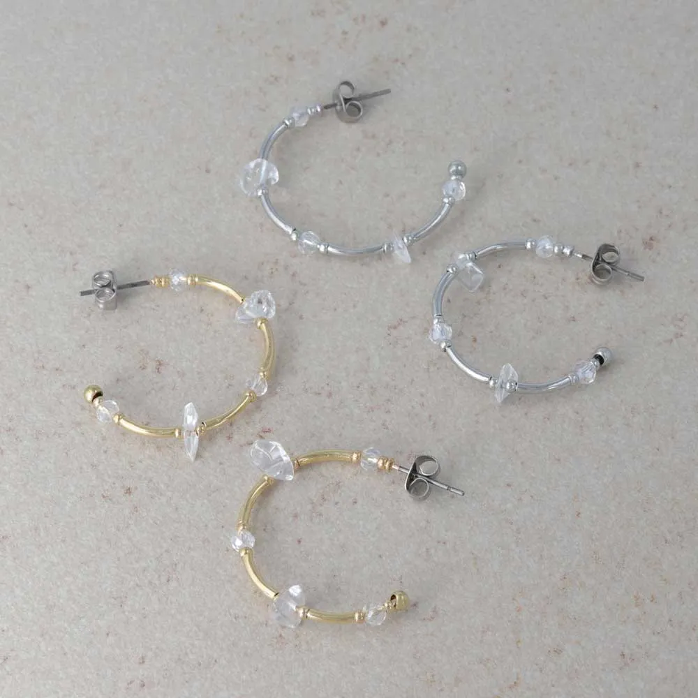 Clear Beaded Hoop Earrings