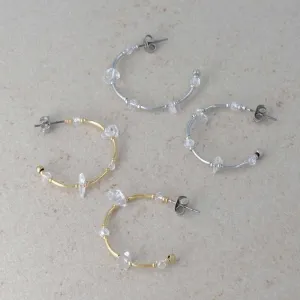 Clear Beaded Hoop Earrings