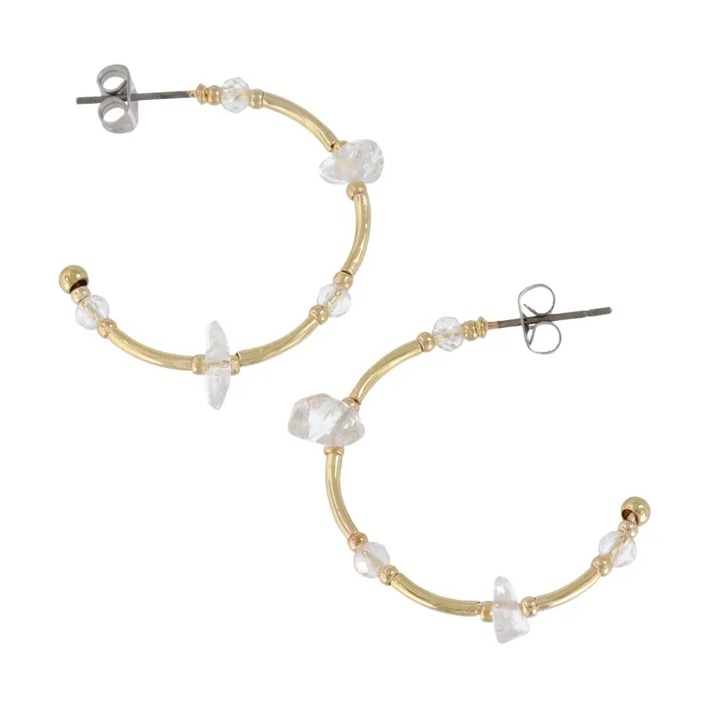 Clear Beaded Hoop Earrings