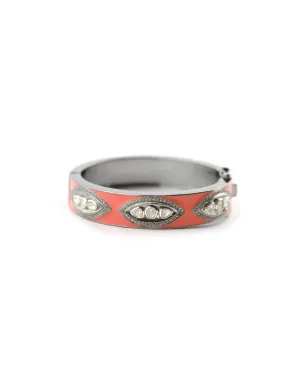 Coral Enamel Polki Diamond Bangle