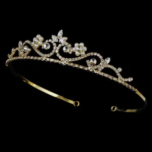 Crystal & Pearl Golden Bridal Tiara