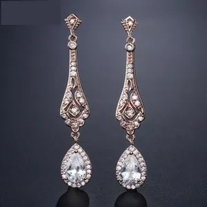 Crystal Long Drop Earrings Vintage Teardrop Bridal Party Wedding Jewelry