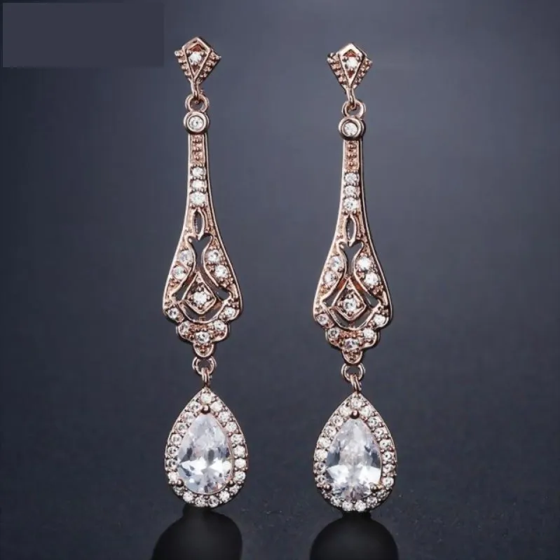 Crystal Long Drop Earrings Vintage Teardrop Bridal Party Wedding Jewelry