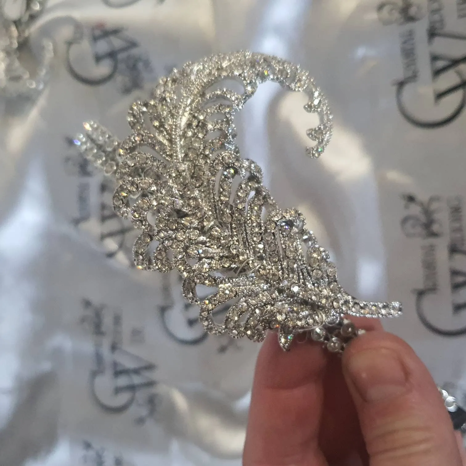 Crystal Vintage style 'Feather'  Wedding Hairband   Bridesmaid  hairpiece. Great Gatsby Vintage Glam Art Deco by Crystal wedding uk