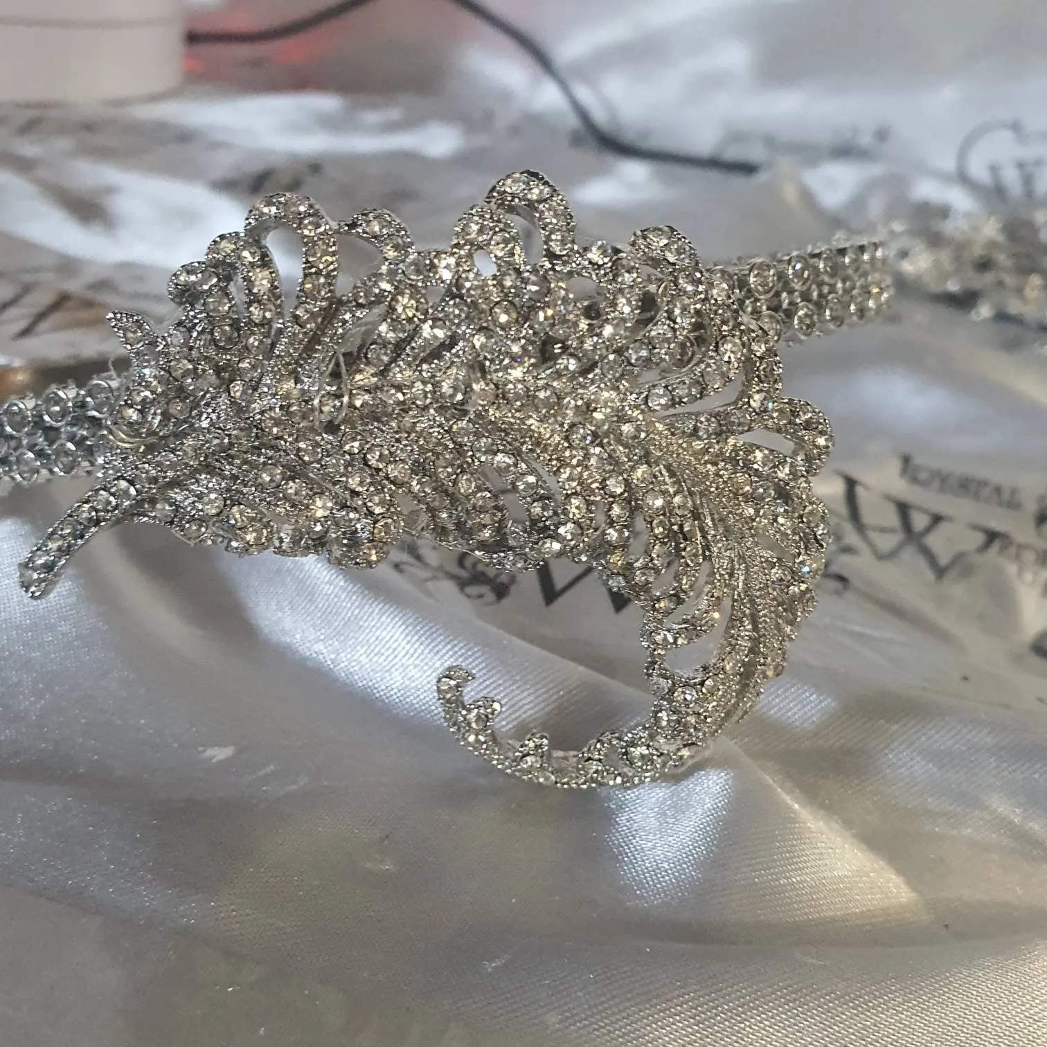 Crystal Vintage style 'Feather'  Wedding Hairband   Bridesmaid  hairpiece. Great Gatsby Vintage Glam Art Deco by Crystal wedding uk