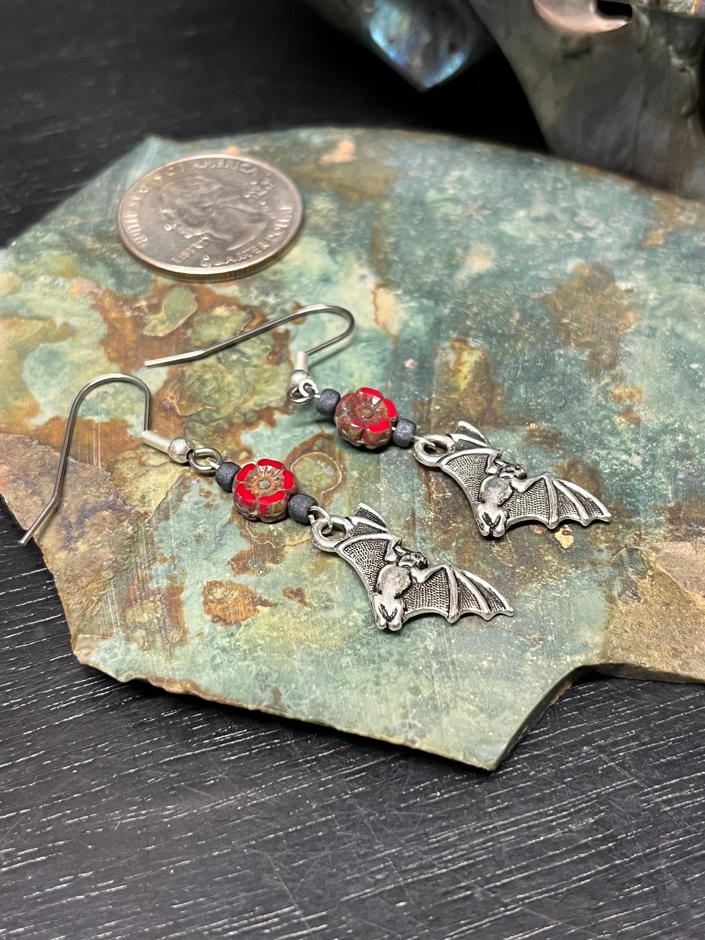 Czech Glass Red Flowers With Bats