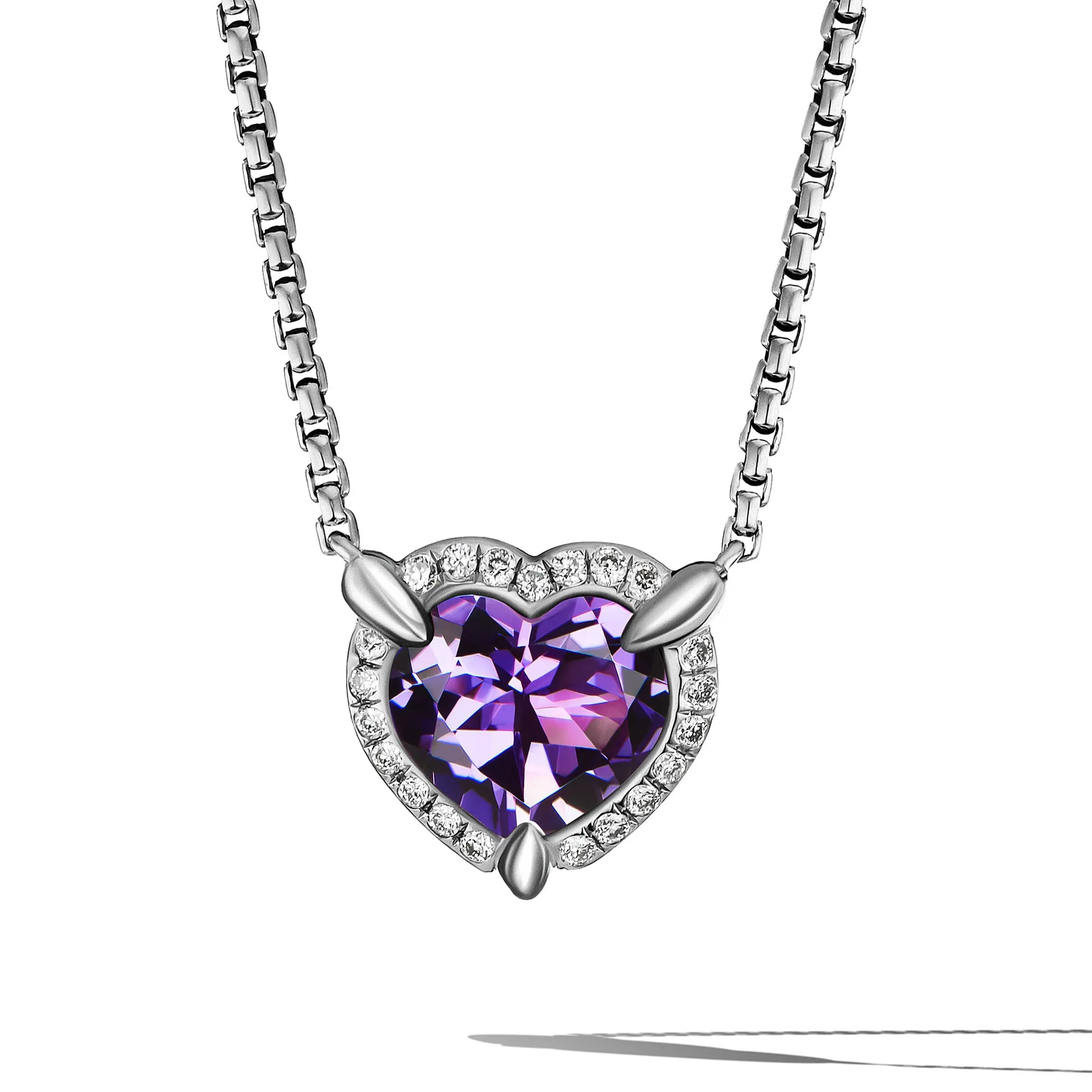 David Yurman Chatelaine 10MM Heart Necklace in Sterling Silver with Diamonds