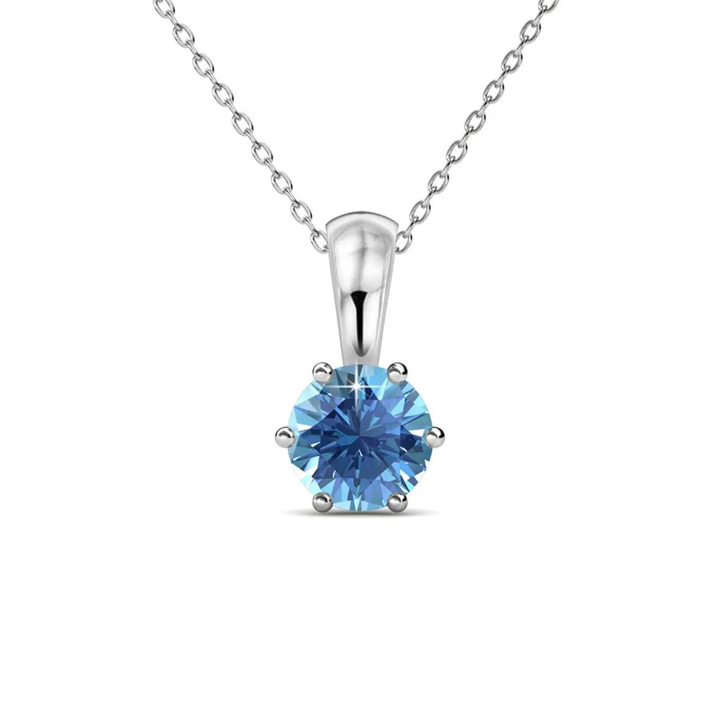 December Birthstone Blue Topaz Necklace, 18k White Gold Plated Solitaire Necklace with 1CT Crystal