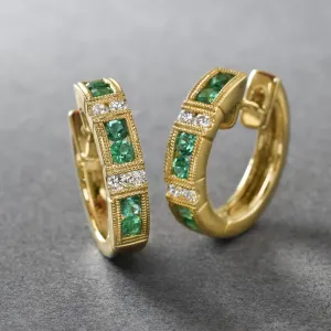 Detailed Emerald Hoops