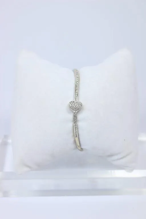 DIAMOND 18 Karat White Gold Heart Bangle Bracelet