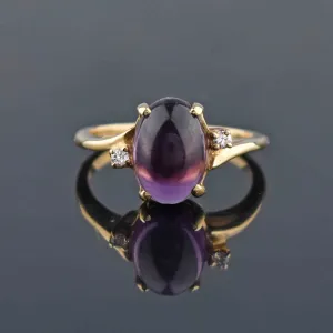 Diamond Accent Amethyst Cabochon Ring 14K Gold