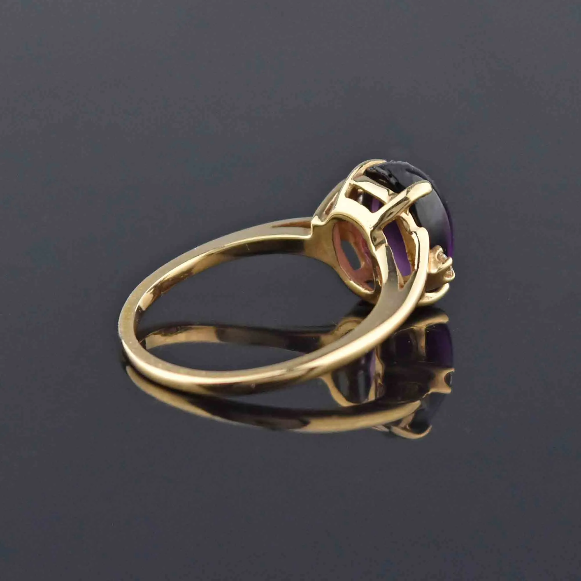 Diamond Accent Amethyst Cabochon Ring 14K Gold