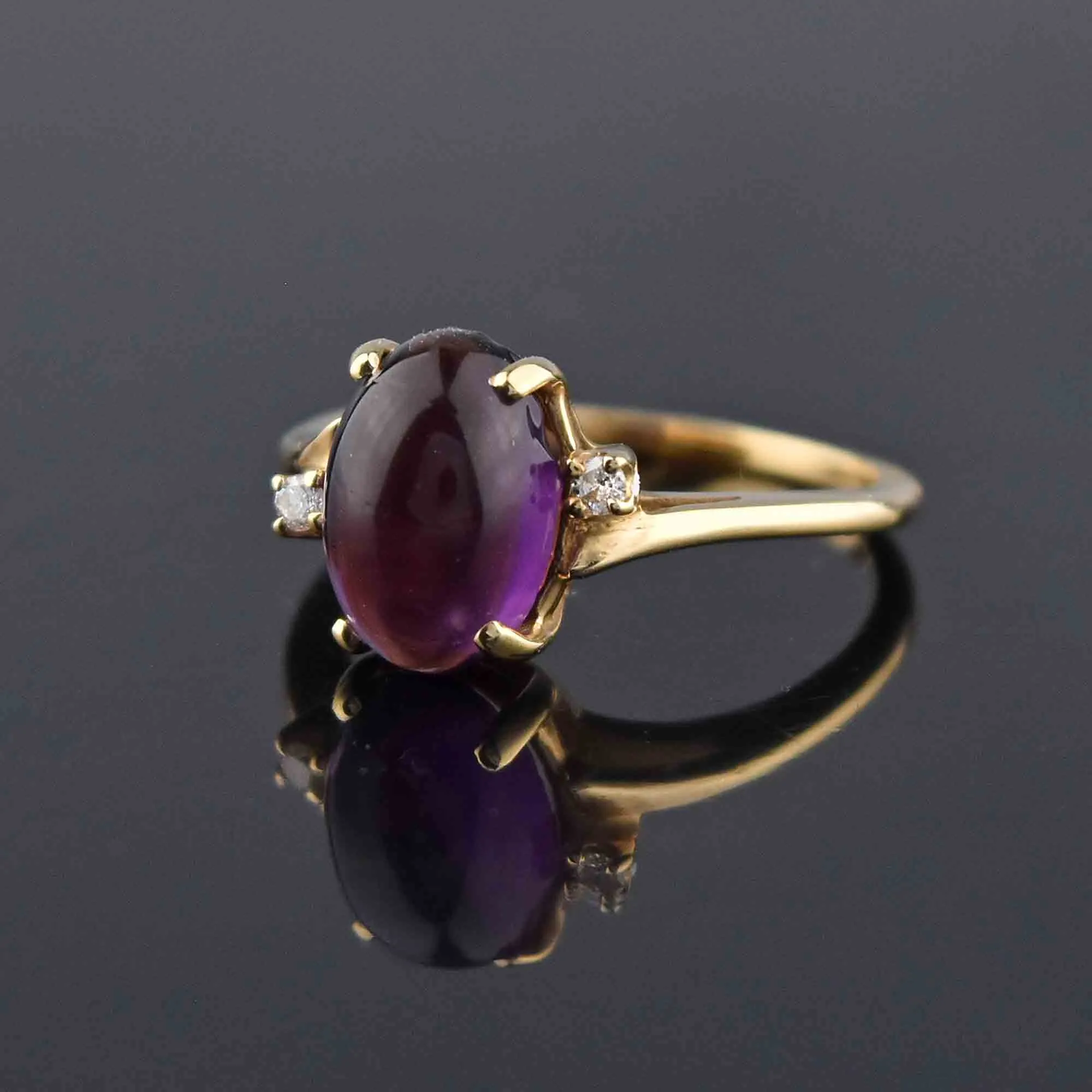 Diamond Accent Amethyst Cabochon Ring 14K Gold