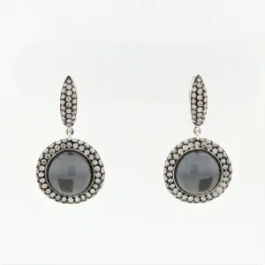 Diamond Hematite Quartz Gold Drop Earrings