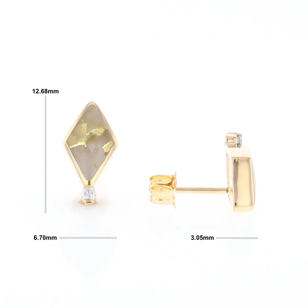 Diamond-Shaped Gold Quartz Inlaid Earrings - G2