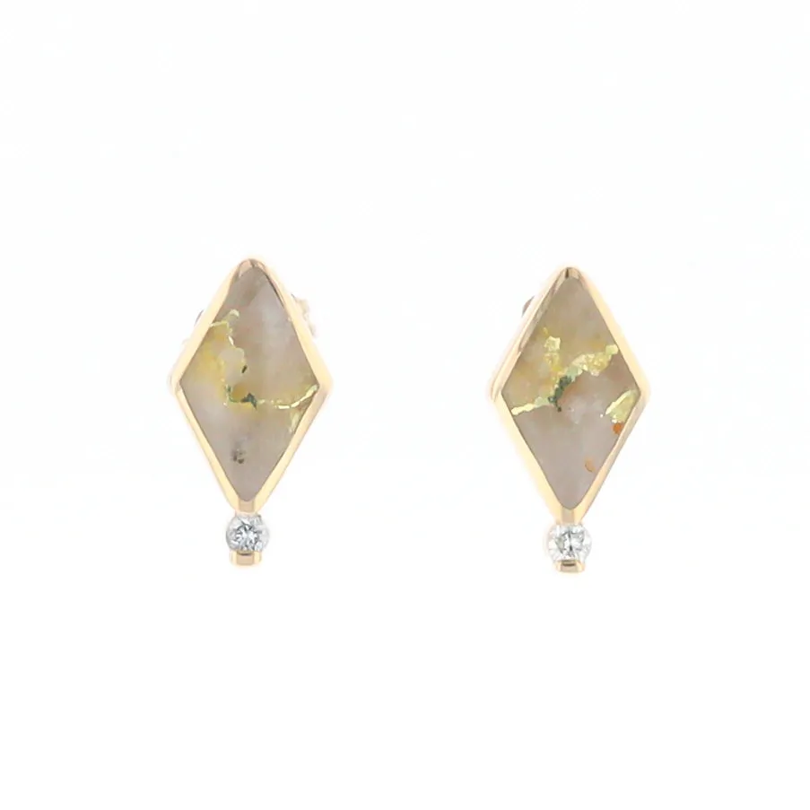 Diamond-Shaped Gold Quartz Inlaid Earrings - G2