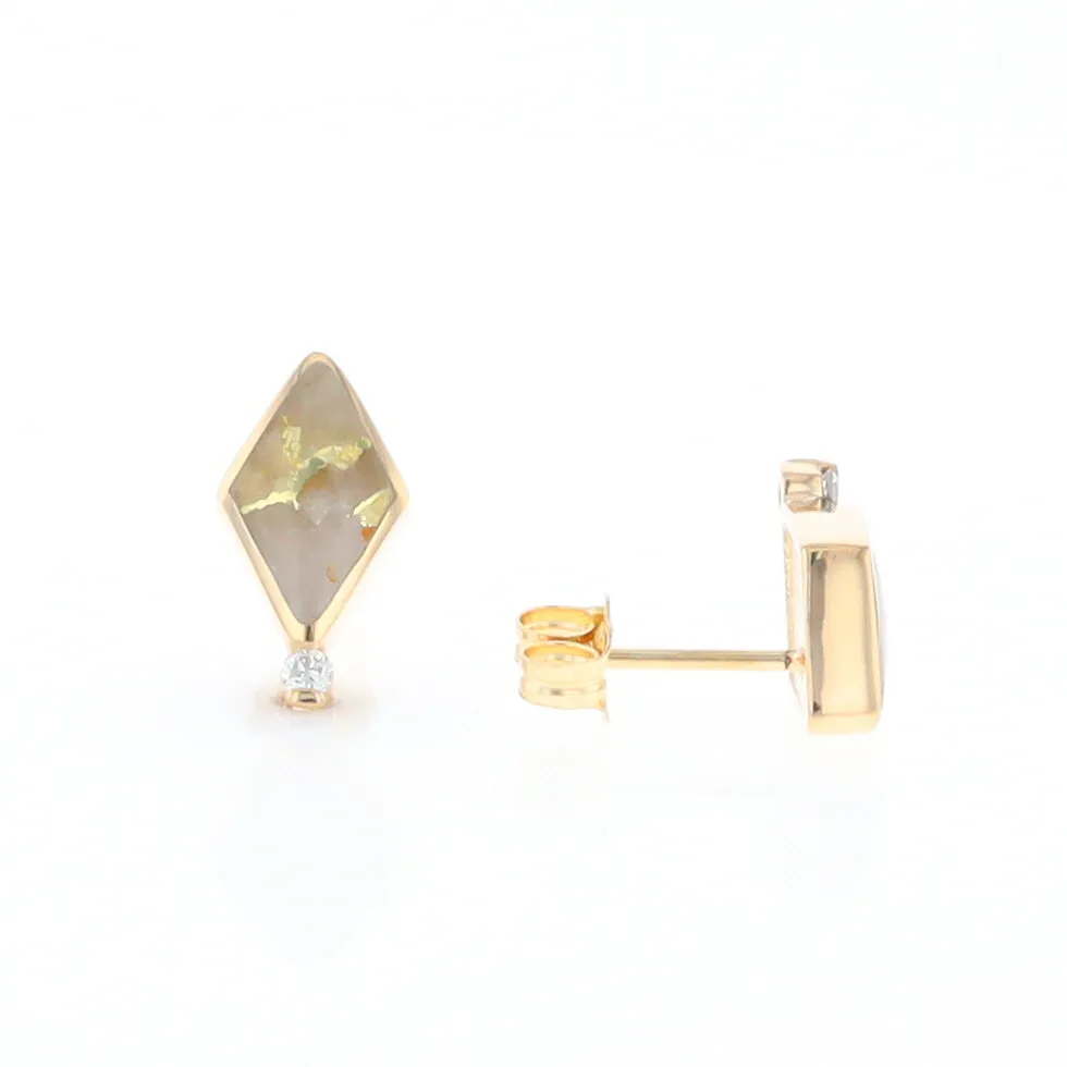 Diamond-Shaped Gold Quartz Inlaid Earrings - G2