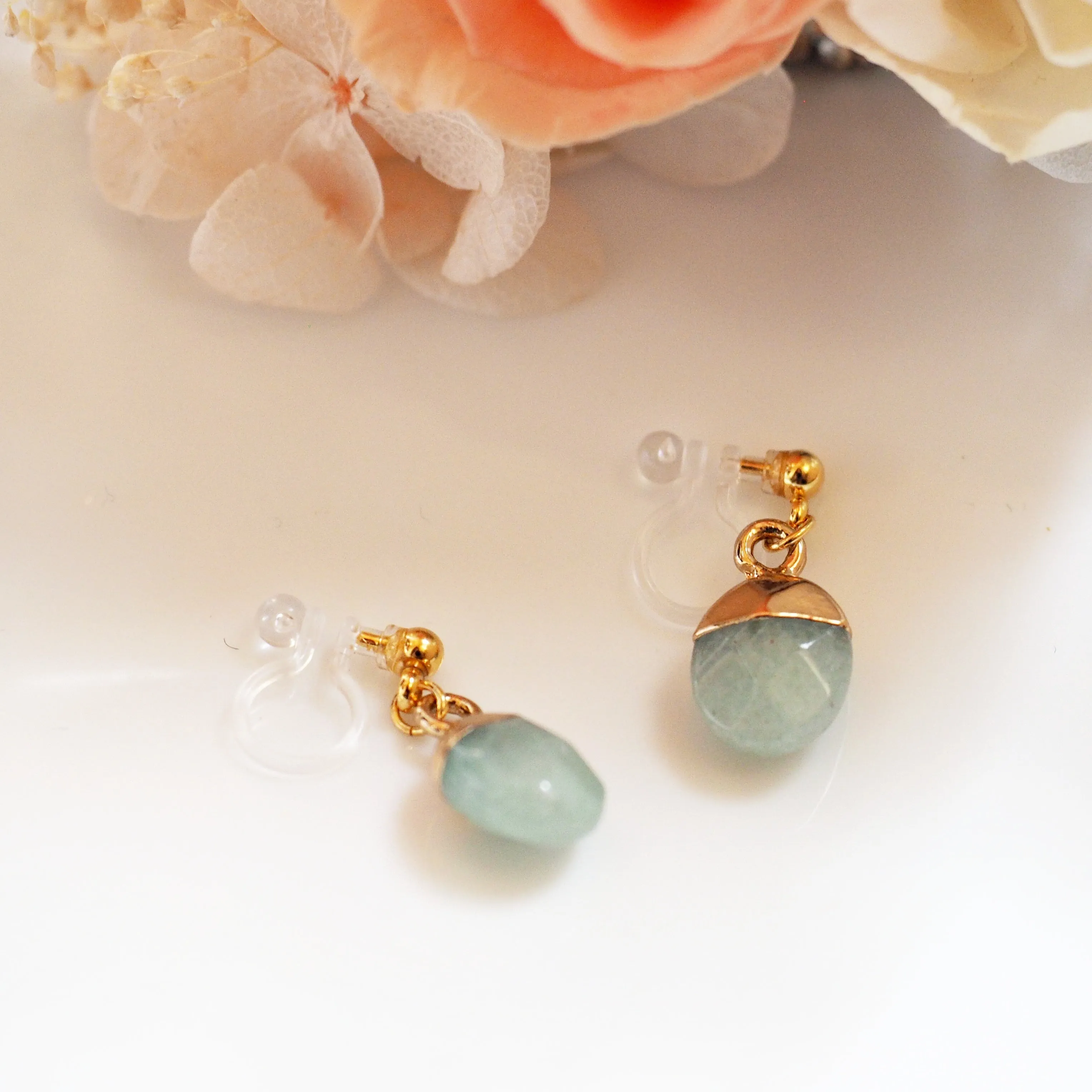 Drop Green Aventurine Invisible Clip On Earrings