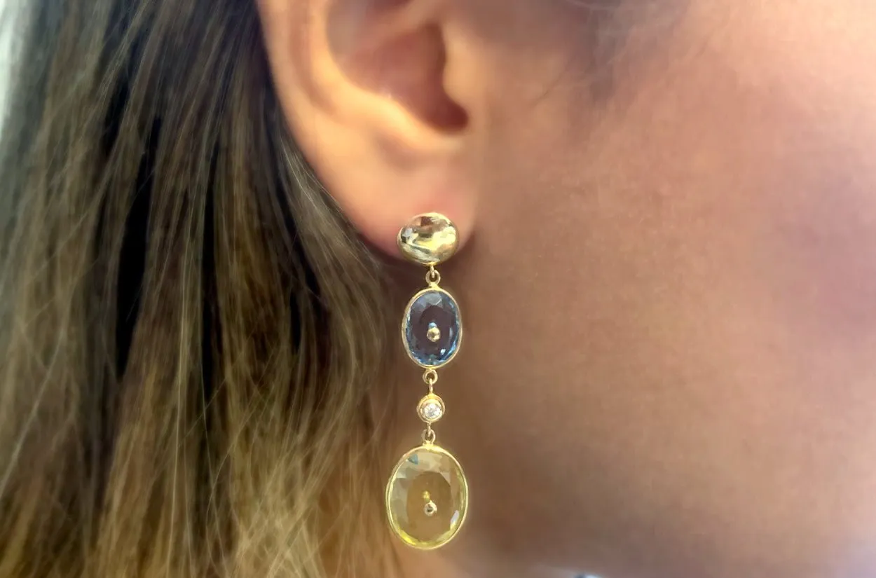 Earrings Blue Topaz & Lemon Citrine with Diamonds