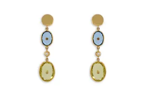 Earrings Blue Topaz & Lemon Citrine with Diamonds