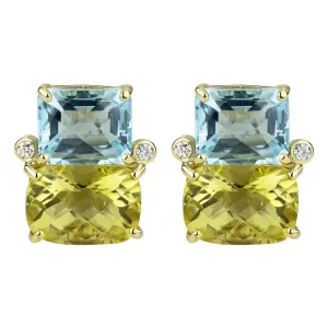 Earrings - Blue Topaz, Lemon Quartz And Diamond