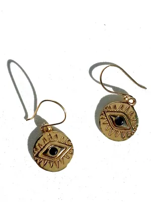 Earrings Gold Evil Eye with Blue Quartz