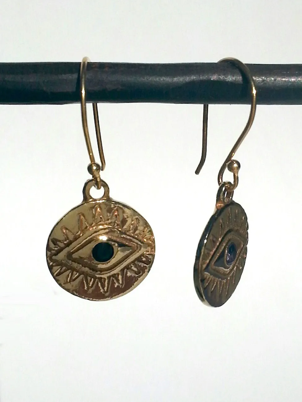 Earrings Gold Evil Eye with Blue Quartz