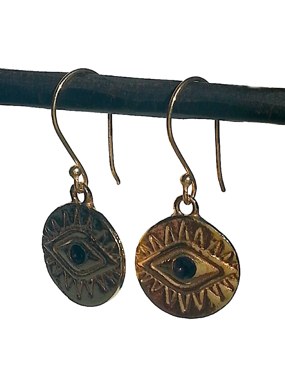 Earrings Gold Evil Eye with Blue Quartz