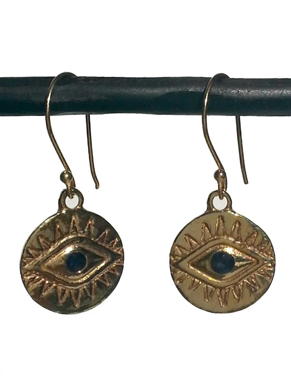 Earrings Gold Evil Eye with Blue Quartz