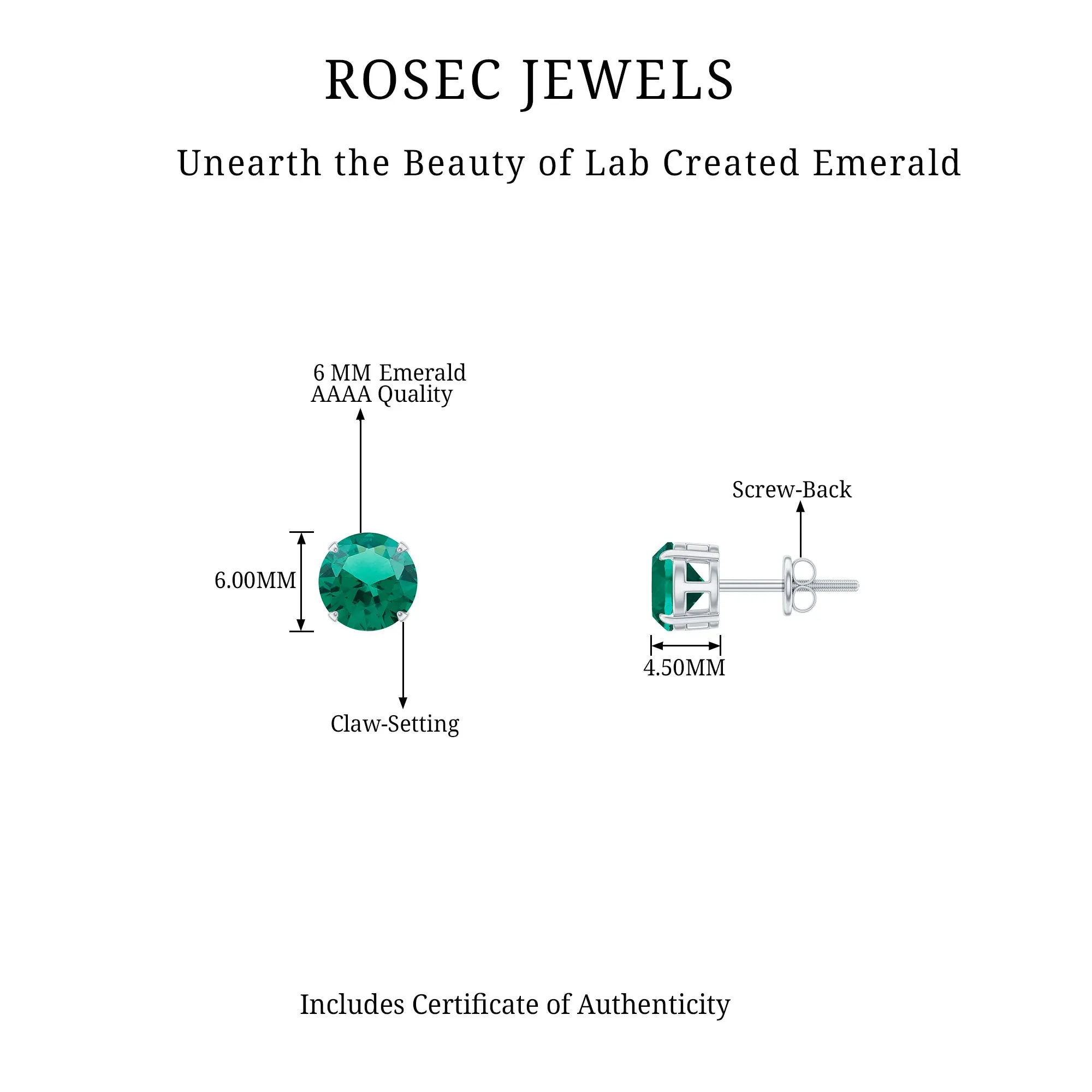 Elegant Created Emerald Solitaire Stud Earrings in Gold