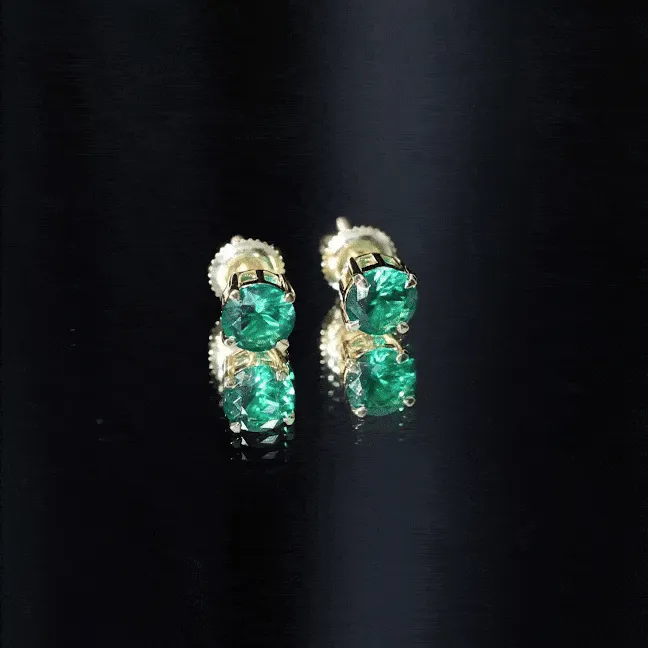 Elegant Created Emerald Solitaire Stud Earrings in Gold