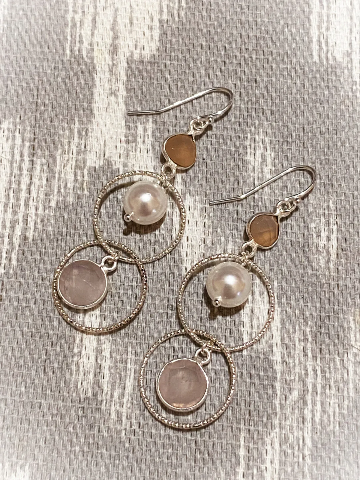 Embrace Pearl & Rose Quartz Statement Earrings by Anne Vaughan