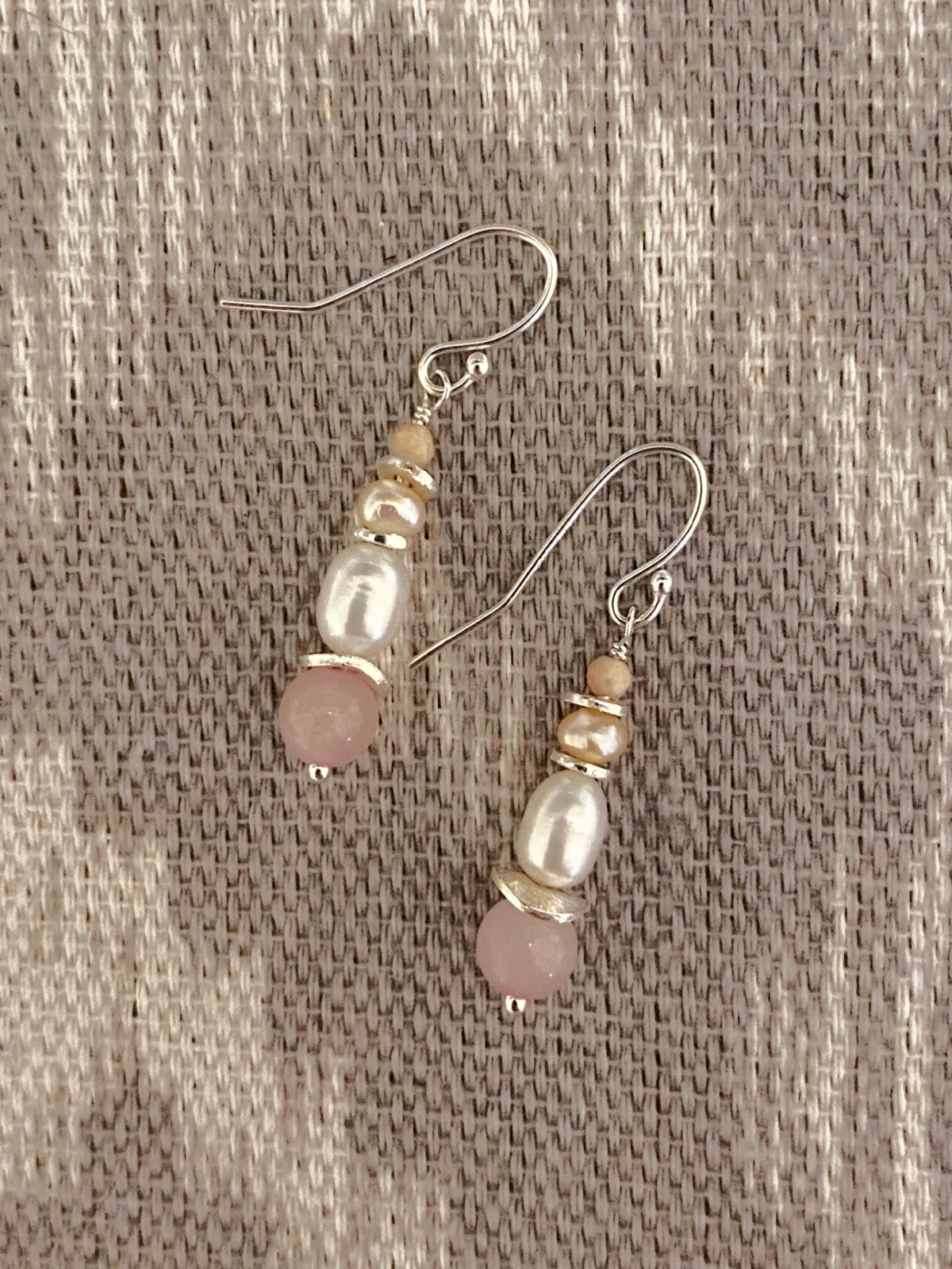 Embrace Rose Quartz & Pearl Dangles by Anne Vaughan