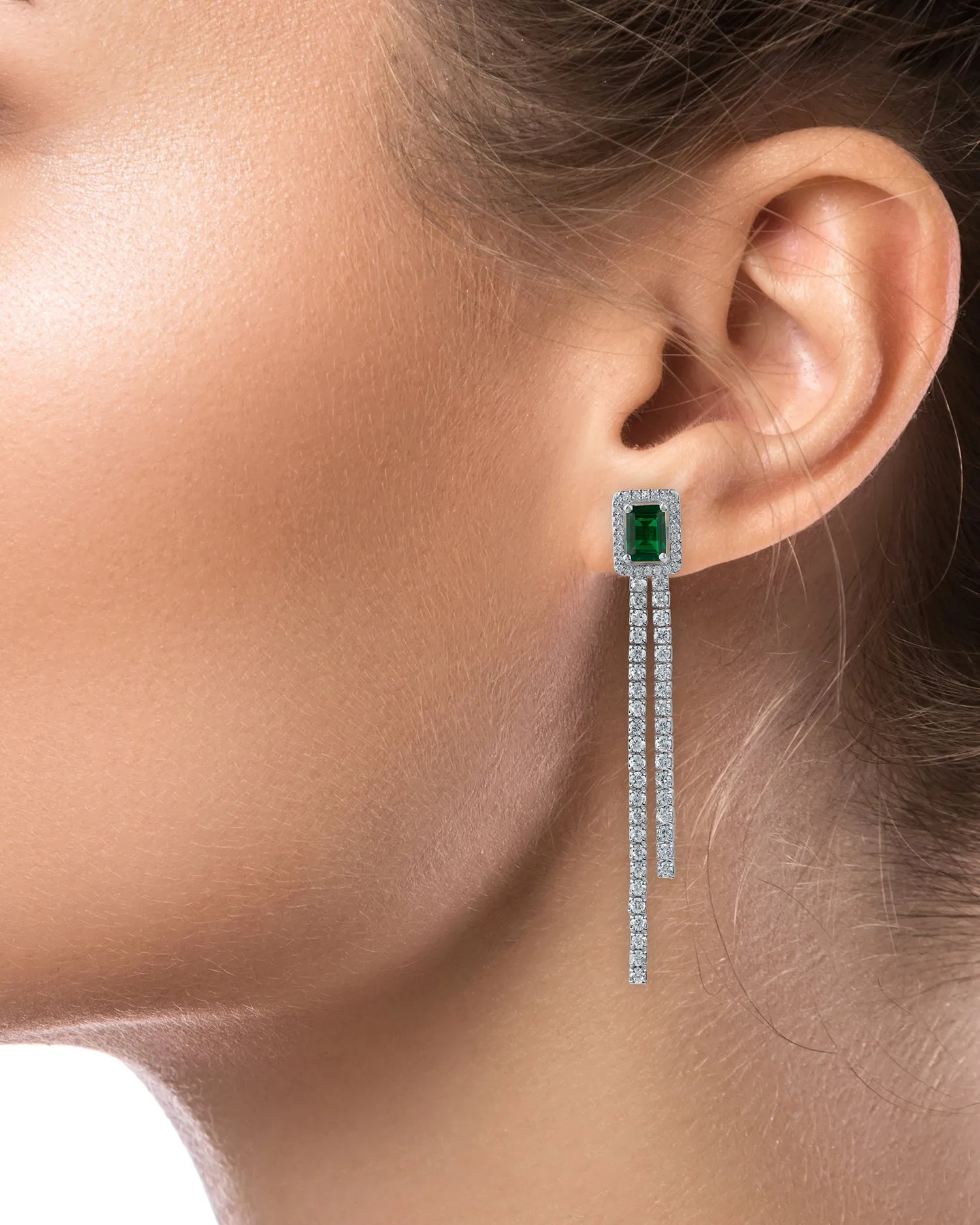 Emerald and Pave Drop Earrings